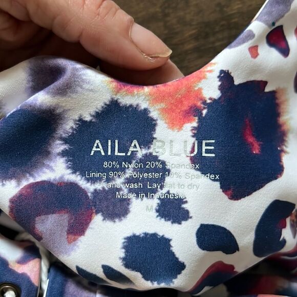 Aila Blue swimsuit with lace up tie side waist and front Sz- Medium - Picture 5 of 7